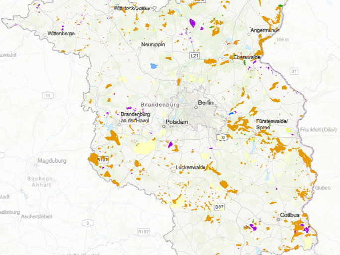 Karte der oberflächennahen Rohstoffe in Brandenburg als Abbildung im Geoportal